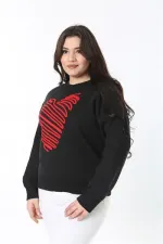 Kadın Büyük Beden Siyah Suzine Nakışlı Triko Kazak 65N38862