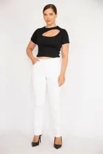 Kadın Büyük Beden Kemik Yüksek Bel Yan Kemer Lastikli Likralı 5 Cepli Kot Pantolon 65N37894