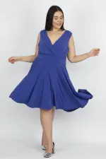 Kadın Saks Anvelop Yaka Arka Bel Lastik Detaylı  Elbise 65N29763