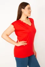 Kadın Kırmızı Dantel Detaylı Bluz 65N33426