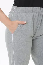 Kadın Büyük Beden Füme Biye Detaylı Yan Cepli Beli Lastikli Eşofman Alt 65N37840