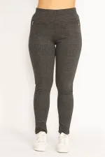 Leggings femme gris à carreaux et poches zippées décoratives 26A34810