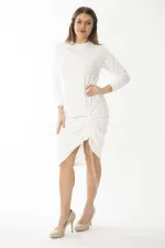 Kadın Büyük Beden Kemik Eteği Lastik Büzmeli Sweatshirt Elbise 65N37082