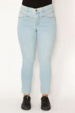 Kadın Mavi Ön Kup Detaylı Yan Kemeri Lastikli Likralı Kot Pantolon 65N34332