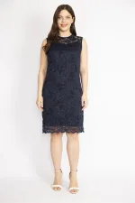 Kadın Bej Büyük Beden Arka Gizli Fermuarlı Astarlı Dantel Elbise