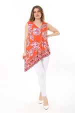 Kadın Büyük Beden Renkli Asimetrik Kesim V Yakalı Renkli Kolsuz Bluz 65N37593