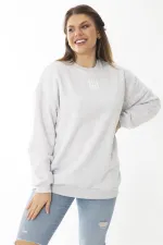 Women's Plus Size Gray Ruffled Swatshirt 65N37009