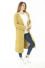 Kadın Büyük Beden Safran Yırtmaçlı Kalın Triko Uzun Hırka 65N37142