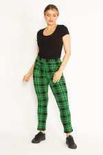 Kadın Kırmızı Ekose Desenli Süs Fermuar Cepli Tayt 65N34640