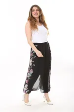 Kadın Büyük Beden Lacivert İçi Viskon Pantolonlu Şifon Anvelop Görünümlü Şalvar   65N37631