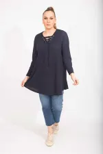 Kadın Antrasit Rahat Kesim Kaşkorse Kumaş Yakası Kuşgözü Bağcık Detaylı Uzun Tunik 65N35499