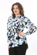 Kadın Büyük Beden Renkli Ön Düğmeli Arkası Uzun Desenli Gömlek 65N38022