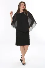 Kadın Büyük Beden Siyah Şifon Pelerinli Astarlı Dantel Elbise 65N37773