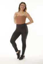 Kadın Büyük Beden Siyah Yılan Desenli Geniş Kemerli Tayt 65N37056