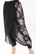 Kadın Büyük Beden Lacivert İçi Viskon Pantolonlu Şifon Anvelop Görünümlü Şalvar   65N37631