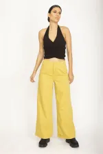 WOMEN'S SAFFRON WAIST DETAILED WIDE LEG DOUBLE LEG TROUSERS