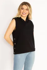 Kadın Lacivert Yanı Çıtçıt Yırtmaçlı Kapşonlu Kolsuz Sweatshirt 65N34829