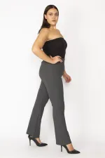 Kadın Bordo Kendinden Çizgili Strech Geniş Paçalı Pantolon 65N28669