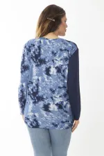 Kadın Büyük Beden Lacivert Bisiklet Yakalı Desenli Bluz 65N37027