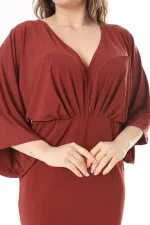 Kadın Büyük Beden Taba Yarasa Kol Bel Kısmı Lastikli Kuşaklı Elbise 65N37987