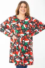 Kadın Büyük Beden Renkli Desenli Tunik Elbise 65N37413