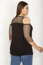 Kadın Siyah Roba Ve Kolları File Detaylı Viskon Bluz 65N27071