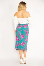 Kadın Yeşil Beli Lastikli Likralı Viskon Etek 65N34675