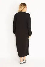 Kadın Siyah Büzgü Detaylı Sweatshirt Elbise 65N35043