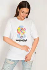 Kadın Beyaz Pamuklu Kumaş Dijital Baskılı Bluz 65N33277