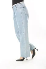 Kadın Büyük Beden Mavi Kemeri Pis Dikişli Yıkama Efektli Kot Pantolon 65N38031