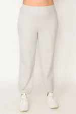 Kadın Gri Pamuklu Kumaş İçi Şardon Paça Ve Bel Lastikli Cep Detaylı Eşofman Alt  65N30436