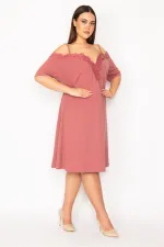 Women's Dusty Rose Lace Detailed Off-the-Shoulder Strap Dress 26A32165