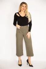 Kadın Haki Likralı Gabardin Kumaş Ön Cepli Pantolon 65N35249