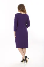 Kadın Büyük Beden Mor Likralı Krep Kumaş Astarlı Gizli Fermuarlı Elbise 65N37656
