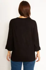 Kadın Bordo Yakası Kuşgözü Bağcık Detaylı Kol Ağzı Fırfır Büzgülü Bluz 65N34648