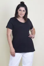 Kadın Lacivert Pamuklu Kumaş V Yaka Bluz