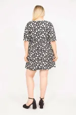 Women's Colorful Plus Size Elastic Waist Patterned Tunic Dress 65N35814