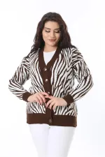 Kadın Büyük Beden Kahve Ön Düğmeli Triko Hırka 65N38566