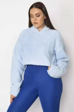 Kadın Mavi Kapşonlu Polar Sweatshirt 65N29622