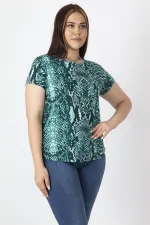 Women's Brown Crew Neck Basic Patterned T-Shirt 65N16888