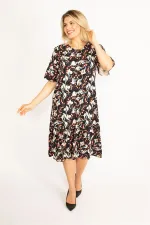 Kadın Renkli Volan Kollu Etek Ucu Katlı Elbise 65N34446