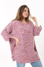 Kadın Büyük Beden Yeşil Kolları Süs Metal Düğmeli Kırçıllı Kalın Tunik 65N37403