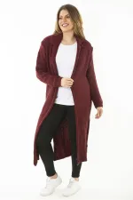 Kadın Büyük Beden Bordo Yırtmaçlı Kalın Triko Uzun Hırka 65N37131