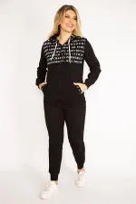Kadın Siyah Fermuar Ve Kapşon Detaylı Baskılı Eşortman Takım 65N34841