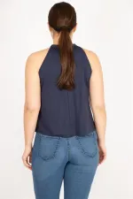 Kadın Haki Büyük Beden Halter Yaka Bluz