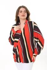 Kadın Büyük Beden Bej Dokuma Viskon Kumaş Kapalı Anvelop Bluz 65N37614