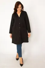 Kadın Siyah Ön Düğmeli Astarsız Cepli Ceket 65N34077