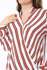 Kadın Büyük Beden Bej Dokuma Viskon Kumaş Kapalı Anvelop Bluz 65N37614