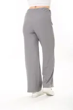 Kadın Büyük Beden Gri Beli Lastikli Bürümcük Pantolon 65N37888