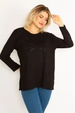 Kadın Siyah Taş Detaylı Uzun Kollu Bluz 65N34632